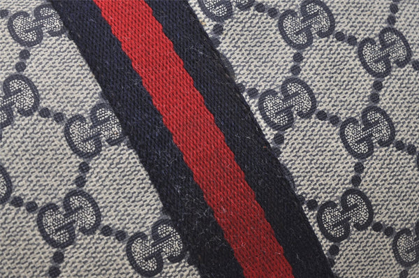 Authentic GUCCI Sherry Line Clutch Hand Bag Purse GG PVC Leather Navy Blue 2613I