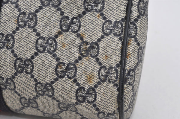 Authentic GUCCI Sherry Line Clutch Hand Bag Purse GG PVC Leather Navy Blue 2613I