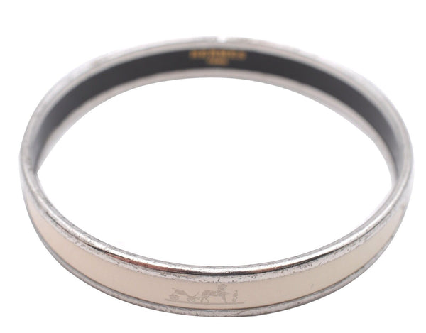 Authentic HERMES Email PM Bangle Caleche Motif White Silver 2614B