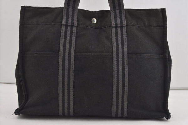 Authentic HERMES Fourre Tout MM Vintage Hand Tote Bag Canvas Black 2616I