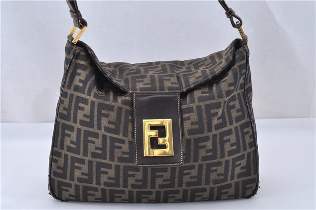 Authentic FENDI Vintage Zucca Shoulder Bag Canvas Leather Brown 2617F