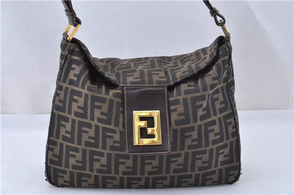 Authentic FENDI Vintage Zucca Shoulder Bag Canvas Leather Brown 2617F