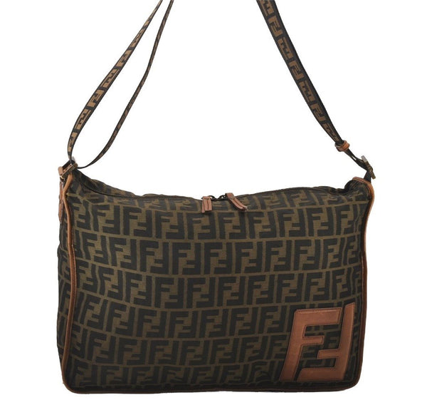 Authentic FENDI Zucca Shoulder Cross Body Bag Nylon Leather Brown 2618I