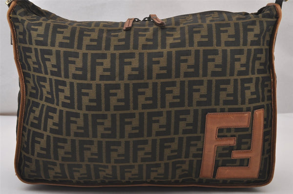 Authentic FENDI Zucca Shoulder Cross Body Bag Nylon Leather Brown 2618I