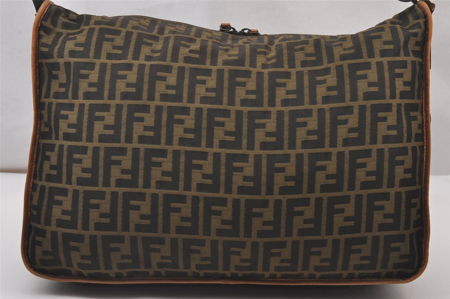 Authentic FENDI Zucca Shoulder Cross Body Bag Nylon Leather Brown 2618I