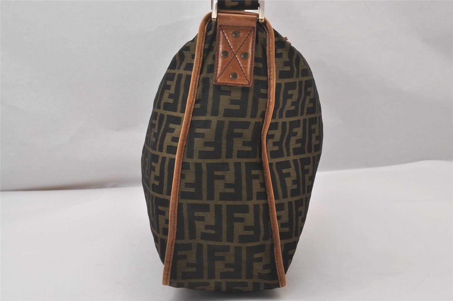 Authentic FENDI Zucca Shoulder Cross Body Bag Nylon Leather Brown 2618I