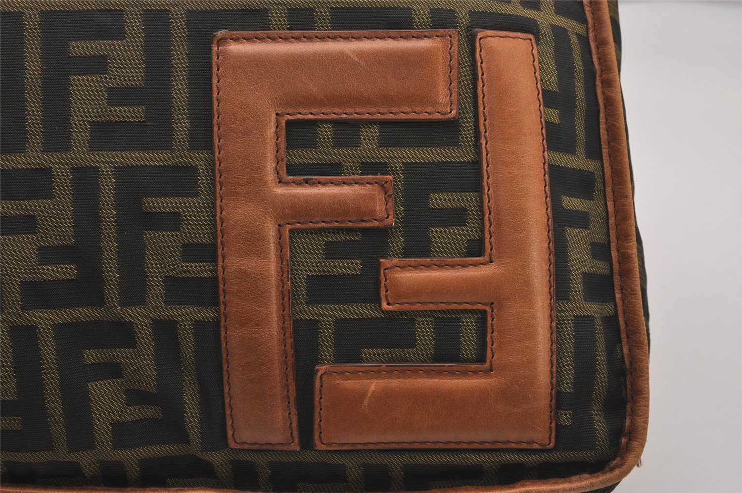 Authentic FENDI Zucca Shoulder Cross Body Bag Nylon Leather Brown 2618I