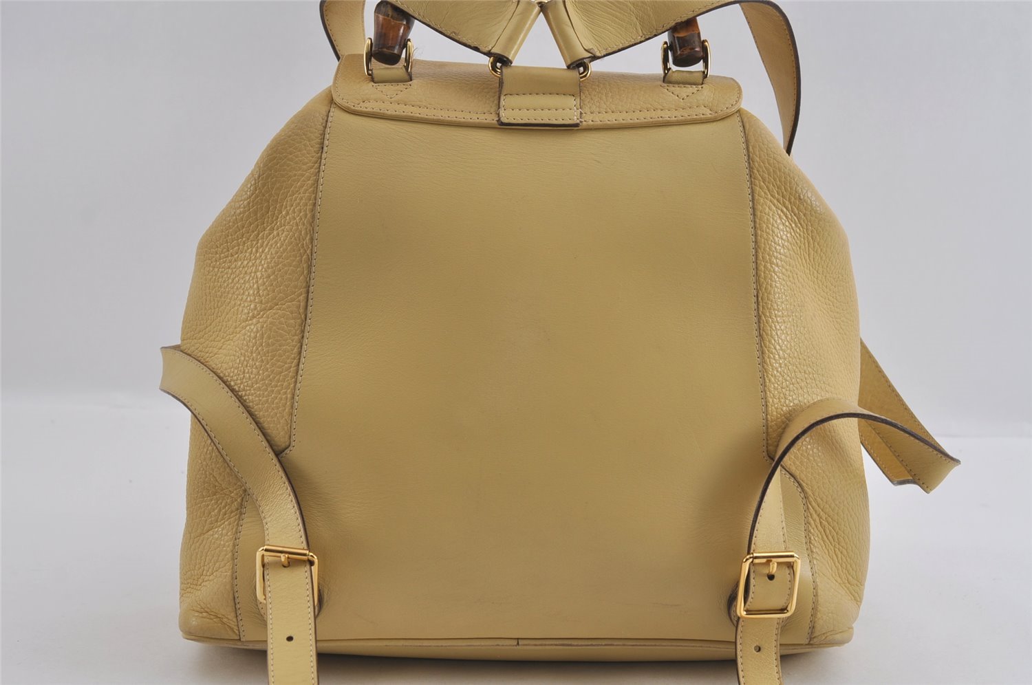 Authentic GUCCI Bamboo Vintage Backpack Leather Yellow Cream 2619I
