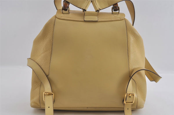 Authentic GUCCI Bamboo Vintage Backpack Leather Yellow Cream 2619I