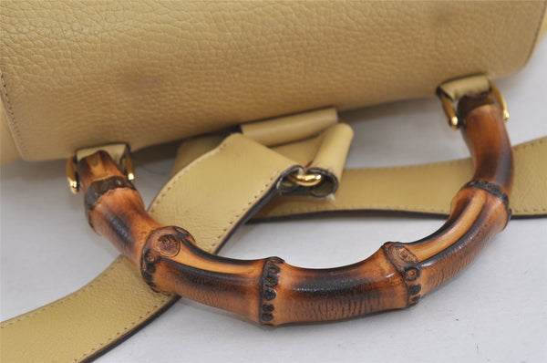 Authentic GUCCI Bamboo Vintage Backpack Leather Yellow Cream 2619I