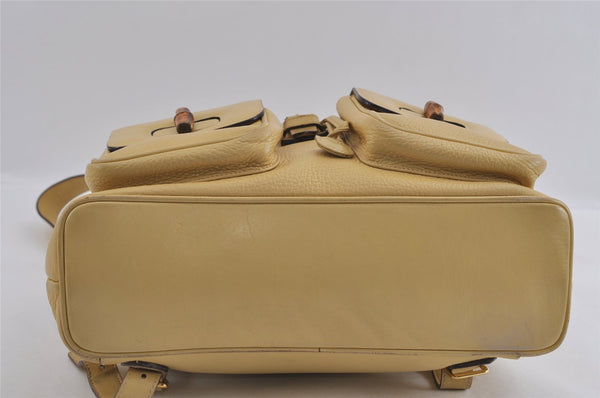 Authentic GUCCI Bamboo Vintage Backpack Leather Yellow Cream 2619I
