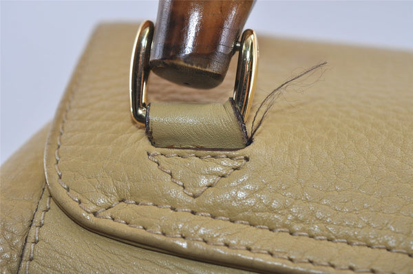 Authentic GUCCI Bamboo Vintage Backpack Leather Yellow Cream 2619I