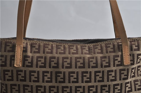 Authentic FENDI Zucchino Shoulder Tote Bag Canvas Leather Brown 2622D