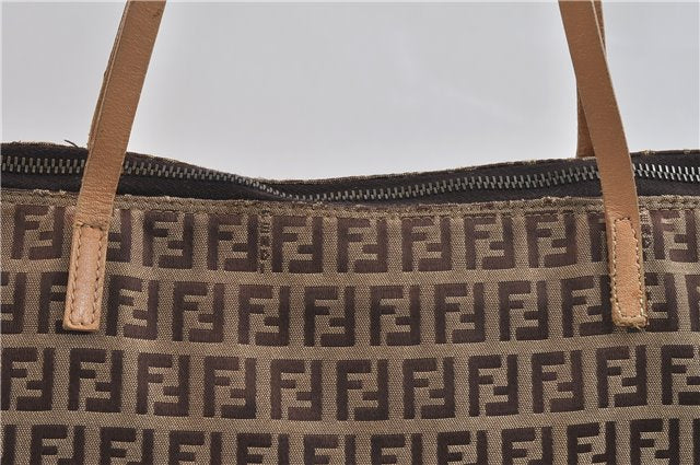 Authentic FENDI Zucchino Shoulder Tote Bag Canvas Leather Brown 2622D