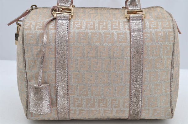 Authentic FENDI Zucchino Hand Bag Purse Canvas Leather Silver Beige 2624I