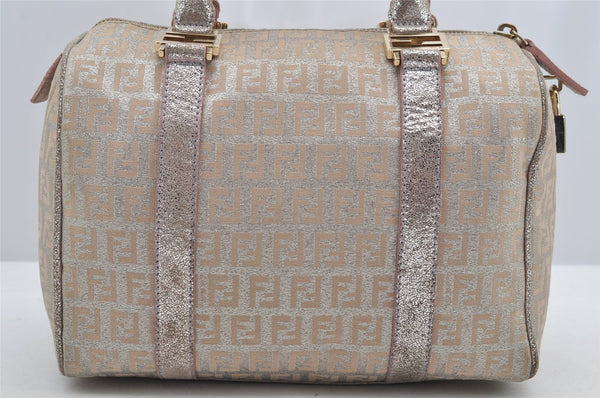 Authentic FENDI Zucchino Hand Bag Purse Canvas Leather Silver Beige 2624I