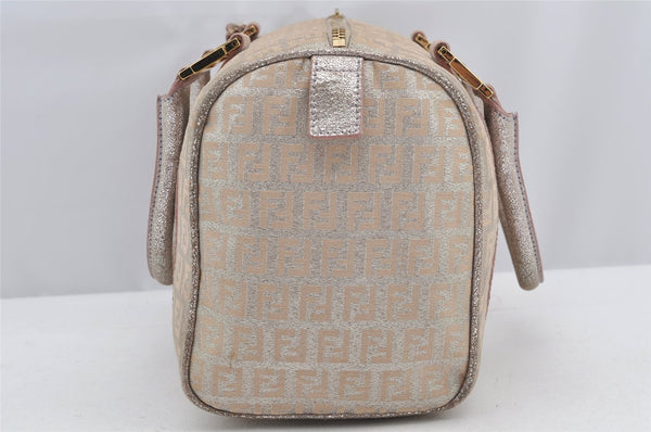 Authentic FENDI Zucchino Hand Bag Purse Canvas Leather Silver Beige 2624I