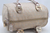 Authentic FENDI Zucchino Hand Bag Purse Canvas Leather Silver Beige 2624I