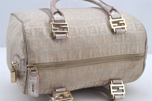 Authentic FENDI Zucchino Hand Bag Purse Canvas Leather Silver Beige 2624I