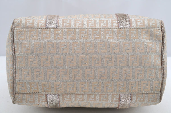Authentic FENDI Zucchino Hand Bag Purse Canvas Leather Silver Beige 2624I