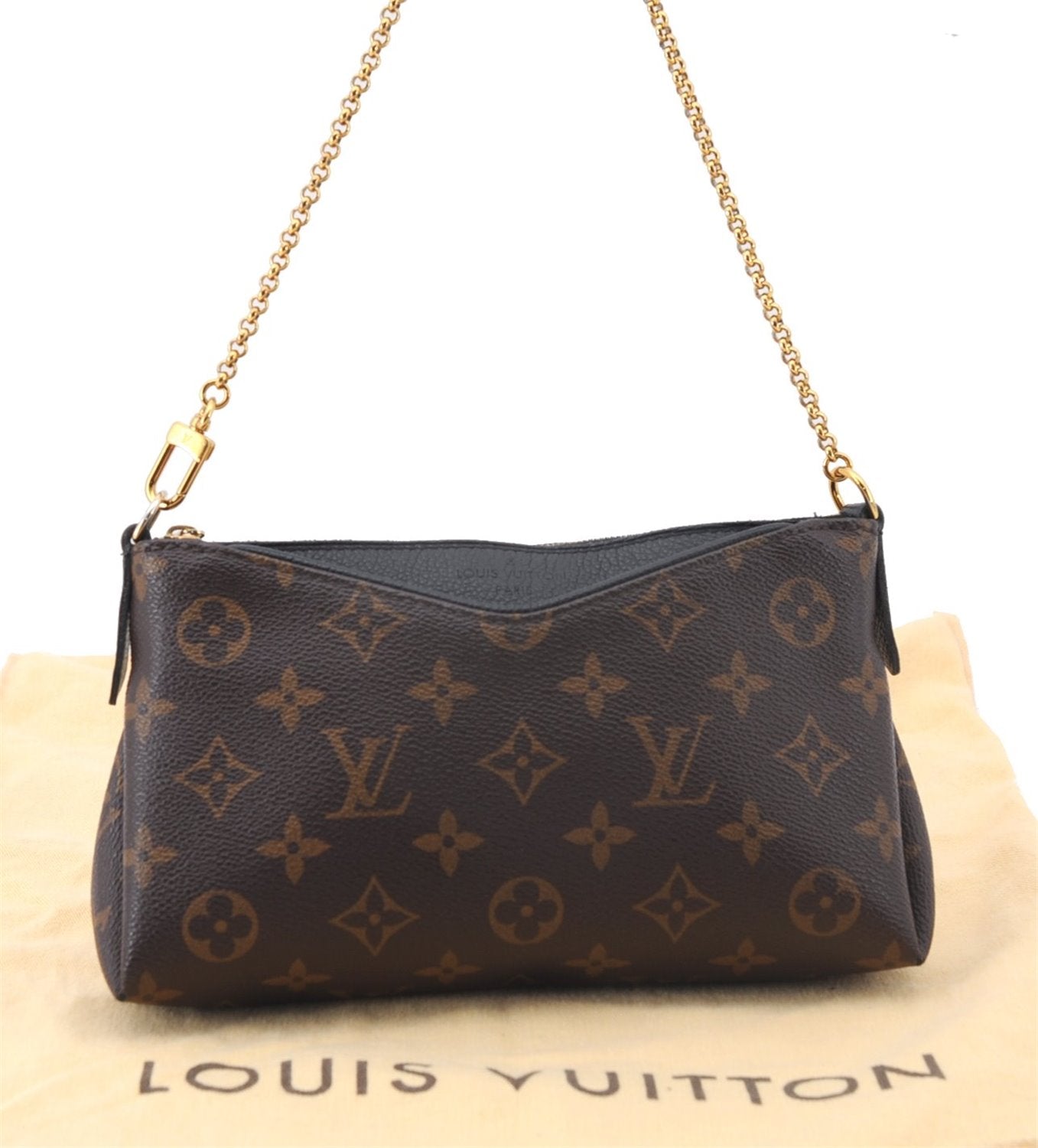 Auth Louis Vuitton Monogram Pallas Clutch Shoulder Hand Bag M44058 Black 2627F