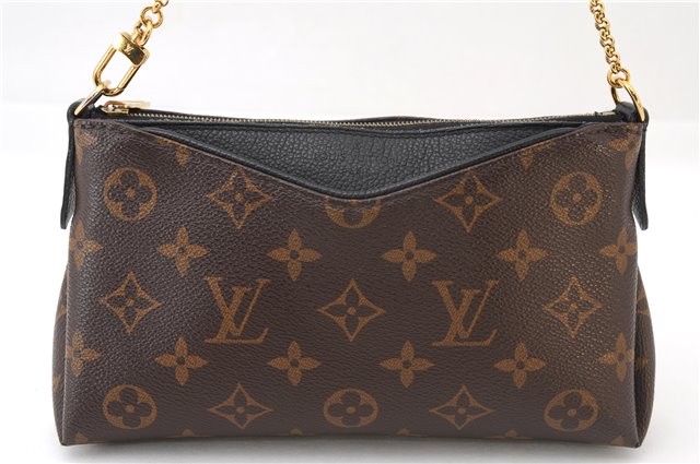 Auth Louis Vuitton Monogram Pallas Clutch Shoulder Hand Bag M44058 Black 2627F
