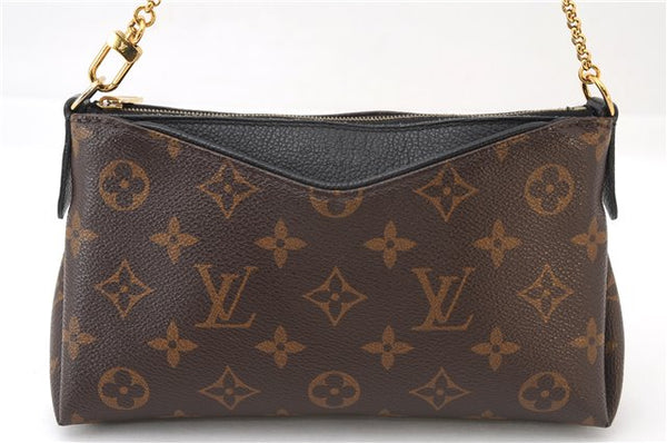 Auth Louis Vuitton Monogram Pallas Clutch Shoulder Hand Bag M44058 Black 2627F