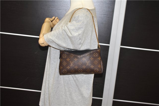 Auth Louis Vuitton Monogram Pallas Clutch Shoulder Hand Bag M44058 Black 2627F