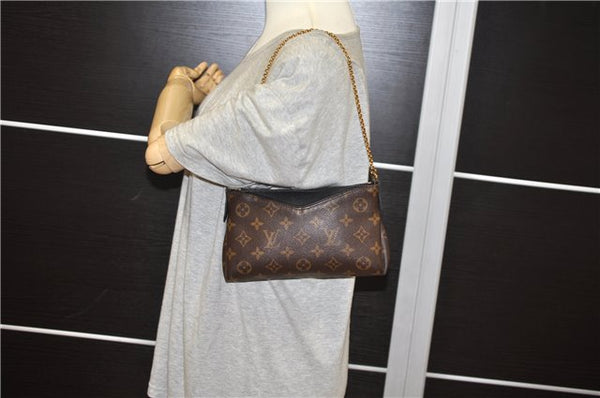 Auth Louis Vuitton Monogram Pallas Clutch Shoulder Hand Bag M44058 Black 2627F
