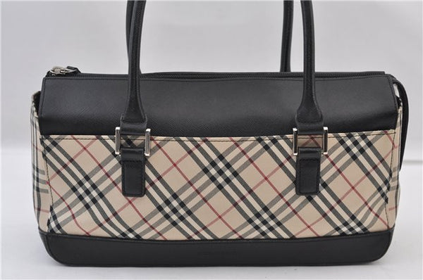 Authentic BURBERRY Vintage Nova Check Hand Boston Bag Nylon Brown Beige 2630F