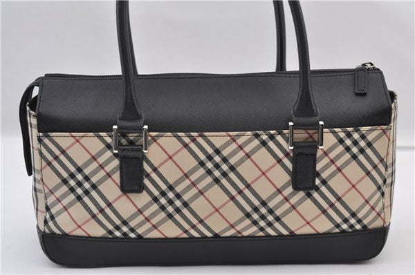 Authentic BURBERRY Vintage Nova Check Hand Boston Bag Nylon Brown Beige 2630F
