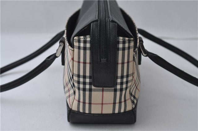 Authentic BURBERRY Vintage Nova Check Hand Boston Bag Nylon Brown Beige 2630F