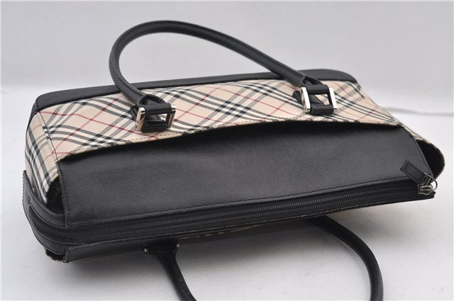 Authentic BURBERRY Vintage Nova Check Hand Boston Bag Nylon Brown Beige 2630F