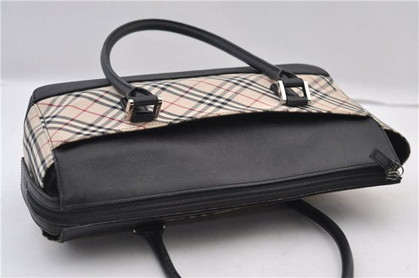 Authentic BURBERRY Vintage Nova Check Hand Boston Bag Nylon Brown Beige 2630F