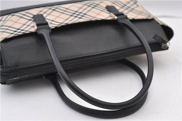 Authentic BURBERRY Vintage Nova Check Hand Boston Bag Nylon Brown Beige 2630F