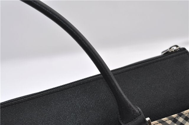 Authentic BURBERRY Vintage Nova Check Hand Boston Bag Nylon Brown Beige 2630F