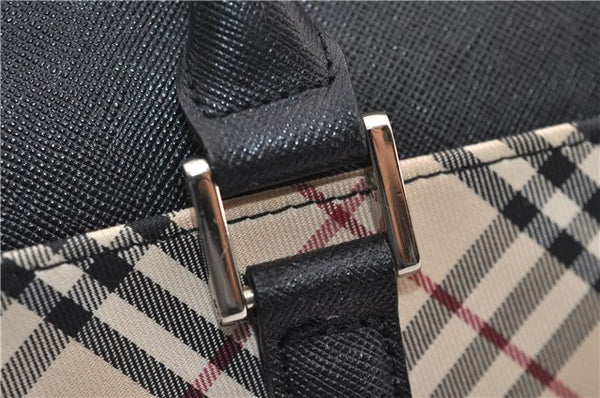 Authentic BURBERRY Vintage Nova Check Hand Boston Bag Nylon Brown Beige 2630F