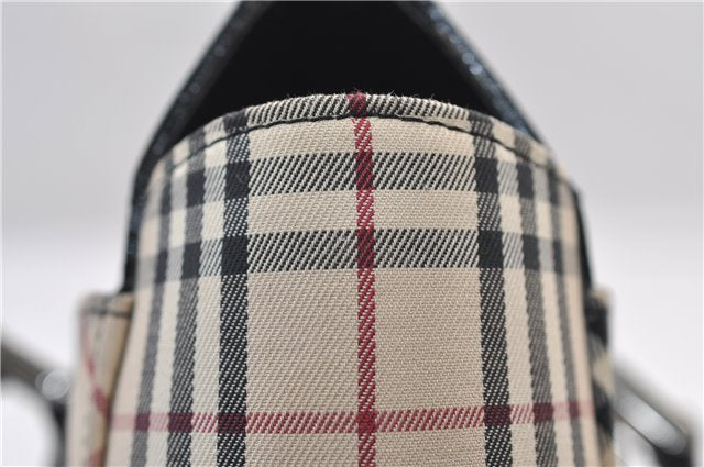 Authentic BURBERRY Vintage Nova Check Hand Boston Bag Nylon Brown Beige 2630F