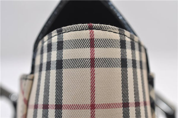 Authentic BURBERRY Vintage Nova Check Hand Boston Bag Nylon Brown Beige 2630F