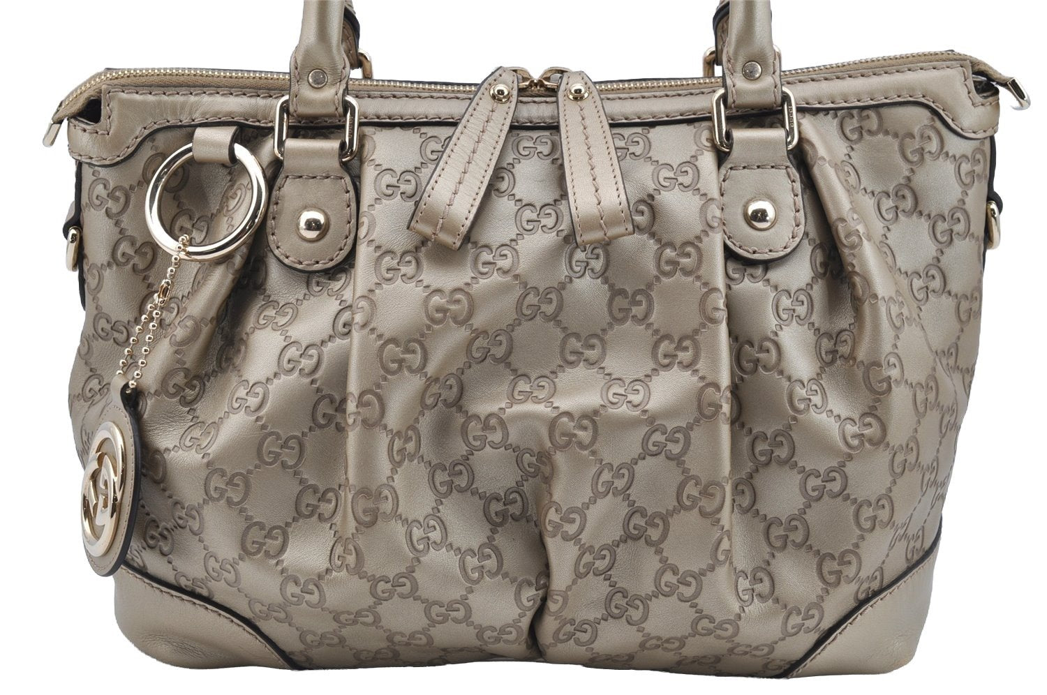 Authentic GUCCI Guccissima Sukey 2Way Tote Hand Bag GG Leather 247902 Gold 2630I