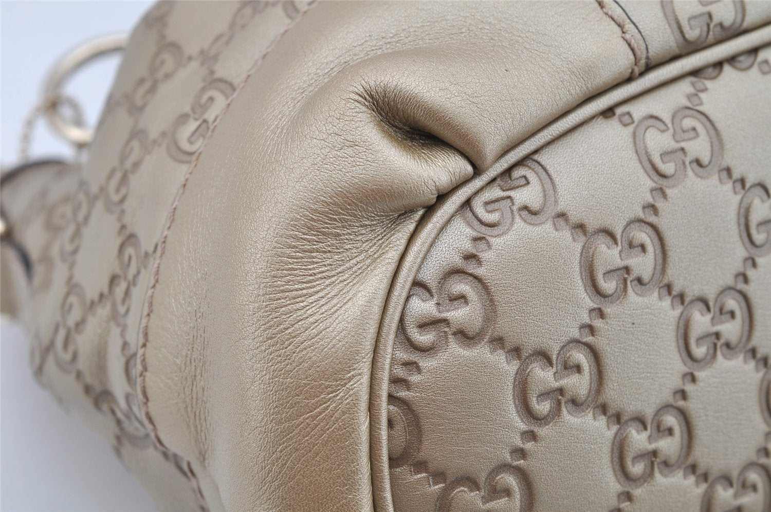 Authentic GUCCI Guccissima Sukey 2Way Tote Hand Bag GG Leather 247902 Gold 2630I