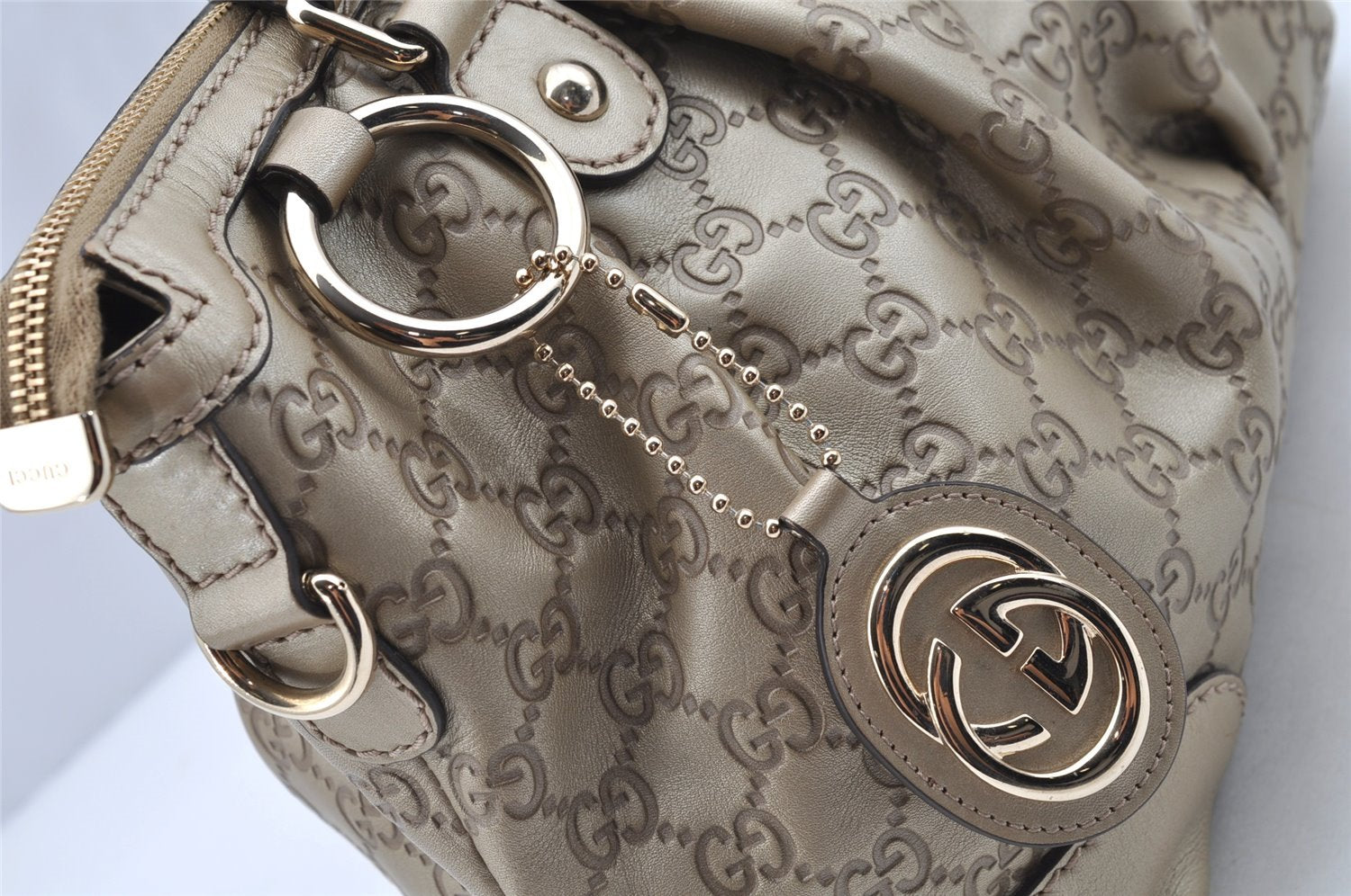 Authentic GUCCI Guccissima Sukey 2Way Tote Hand Bag GG Leather 247902 Gold 2630I