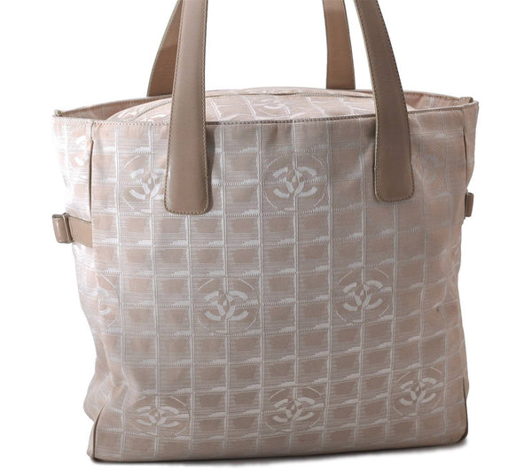 Authentic CHANEL New Travel Line Shoulder Tote Bag Nylon Leather Beige 2632D