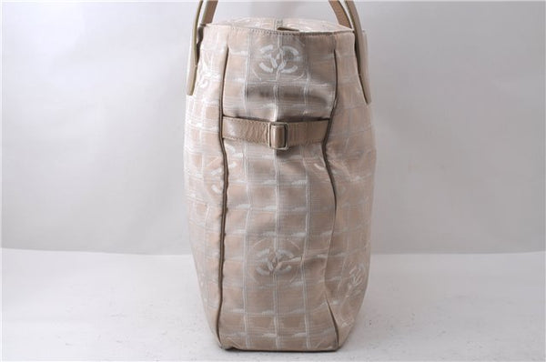 Authentic CHANEL New Travel Line Shoulder Tote Bag Nylon Leather Beige 2632D