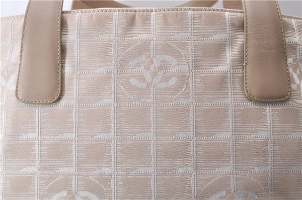 Authentic CHANEL New Travel Line Shoulder Tote Bag Nylon Leather Beige 2632D