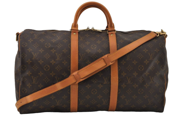 Authentic Louis Vuitton Monogram Keepall Bandouliere 50 M41416 Boston Bag 2632I