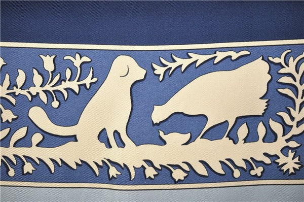 Authentic HERMES Carre 90 Scarf "EARLY AMERICA" Silk Blue 2635D