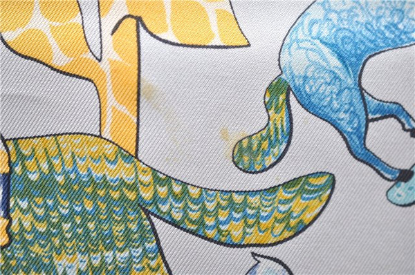 Authentic HERMES Carre 90 Scarf "EARLY AMERICA" Silk Blue 2635D
