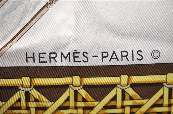 Authentic HERMES Carre 90 Scarf "FEUX DE ROUTE" Silk Brown 2637D