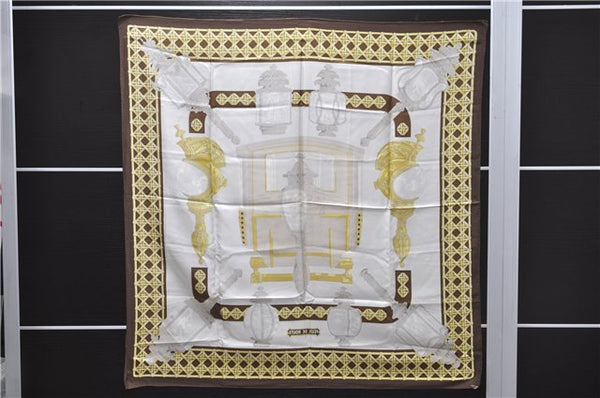Authentic HERMES Carre 90 Scarf "FEUX DE ROUTE" Silk Brown 2637D